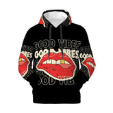Vibe & Thrive Men's Hoodie – Good Vibes with Bold Lips Design