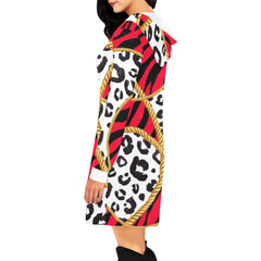 Womens Red Leopard Style All Over Hooded Dress