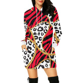Womens Red Leopard Style All Over Hooded Dress