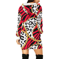 Womens Red Leopard Style All Over Hooded Dress