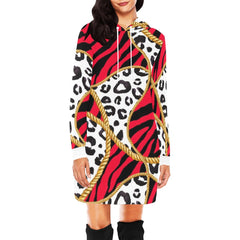 Womens Red Leopard Style All Over Hooded Dress
