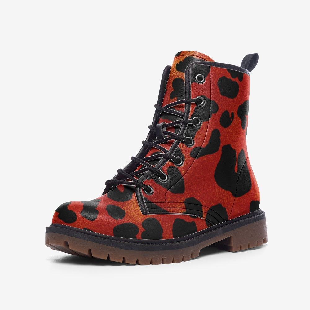 Leopard Red Casual Leather Lightweight boots