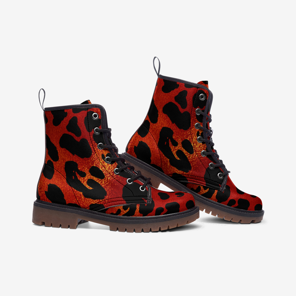 Leopard Red Casual Leather Lightweight boots