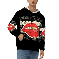 Vibe & Thrive Men's Hoodie – Good Vibes with Bold Lips Design