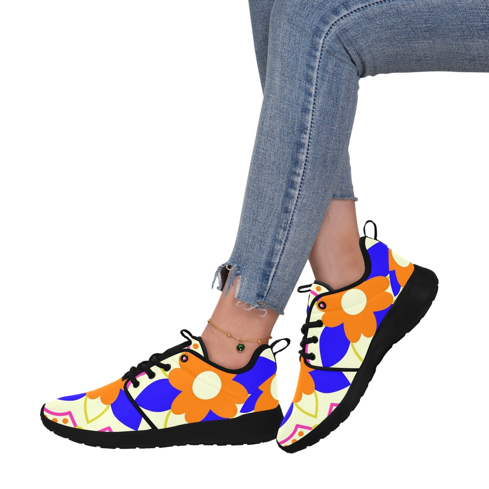 Womens Orange Flower Pull Loop Sneakers