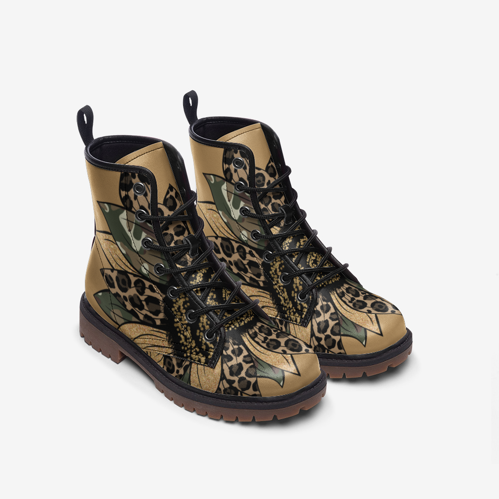 Brown Flower Casual Leather Lightweight boots