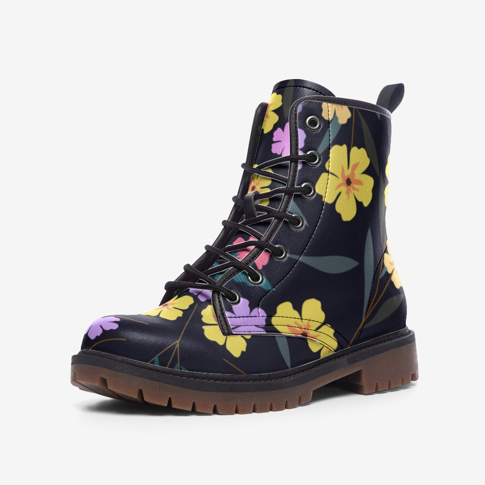 Black Flower Casual Leather Lightweight boots