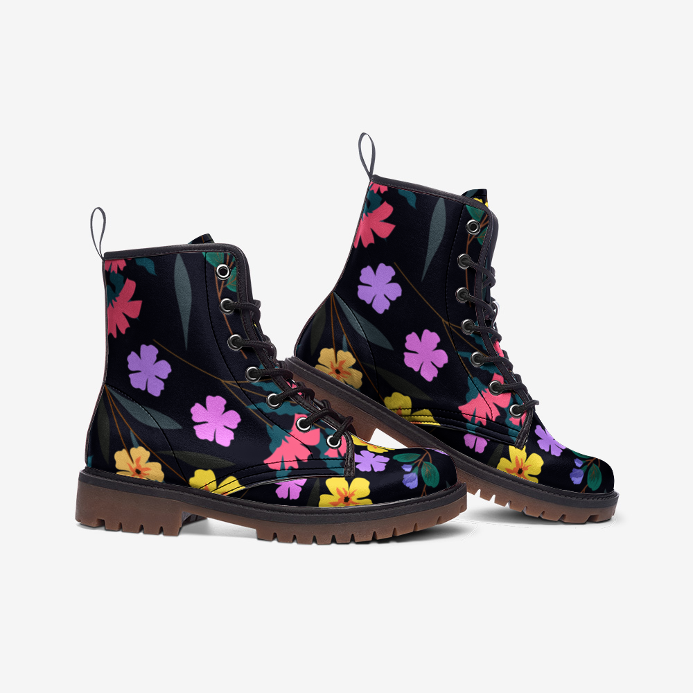 Black Flower Casual Leather Lightweight boots