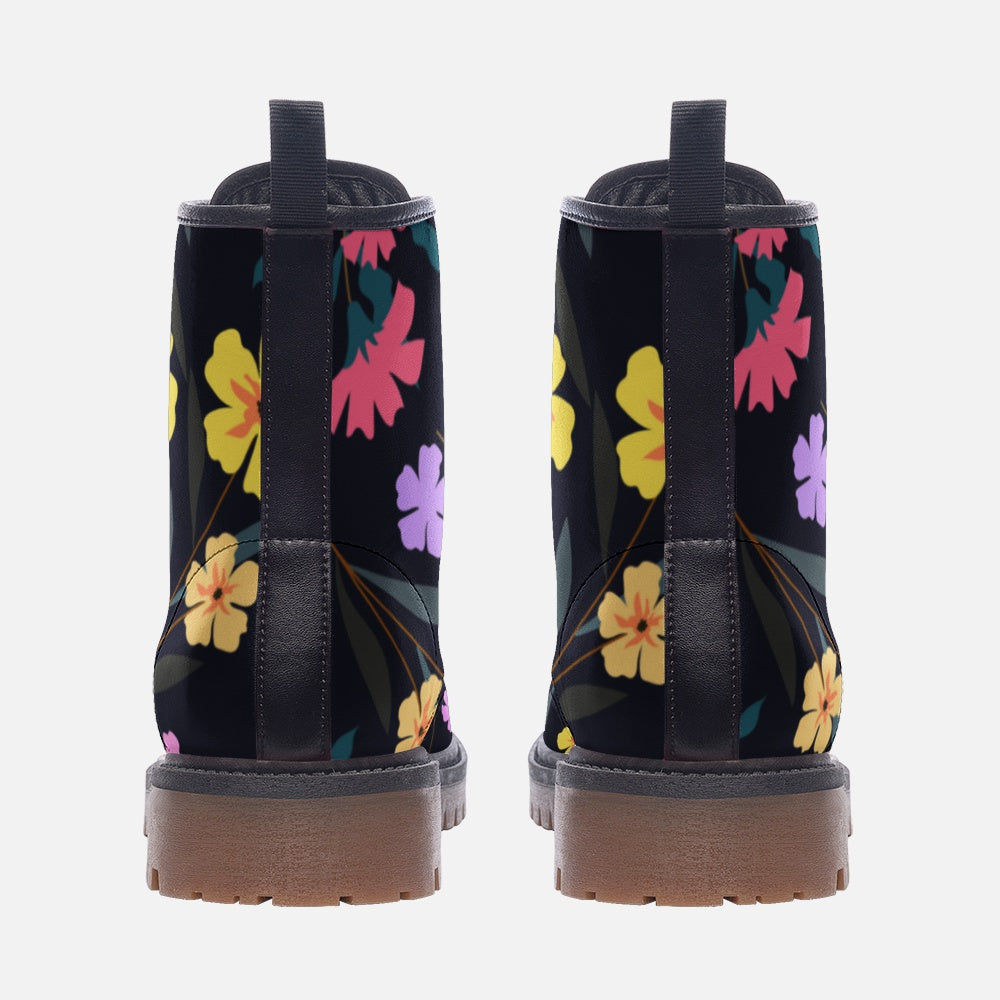 Black Flower Casual Leather Lightweight boots