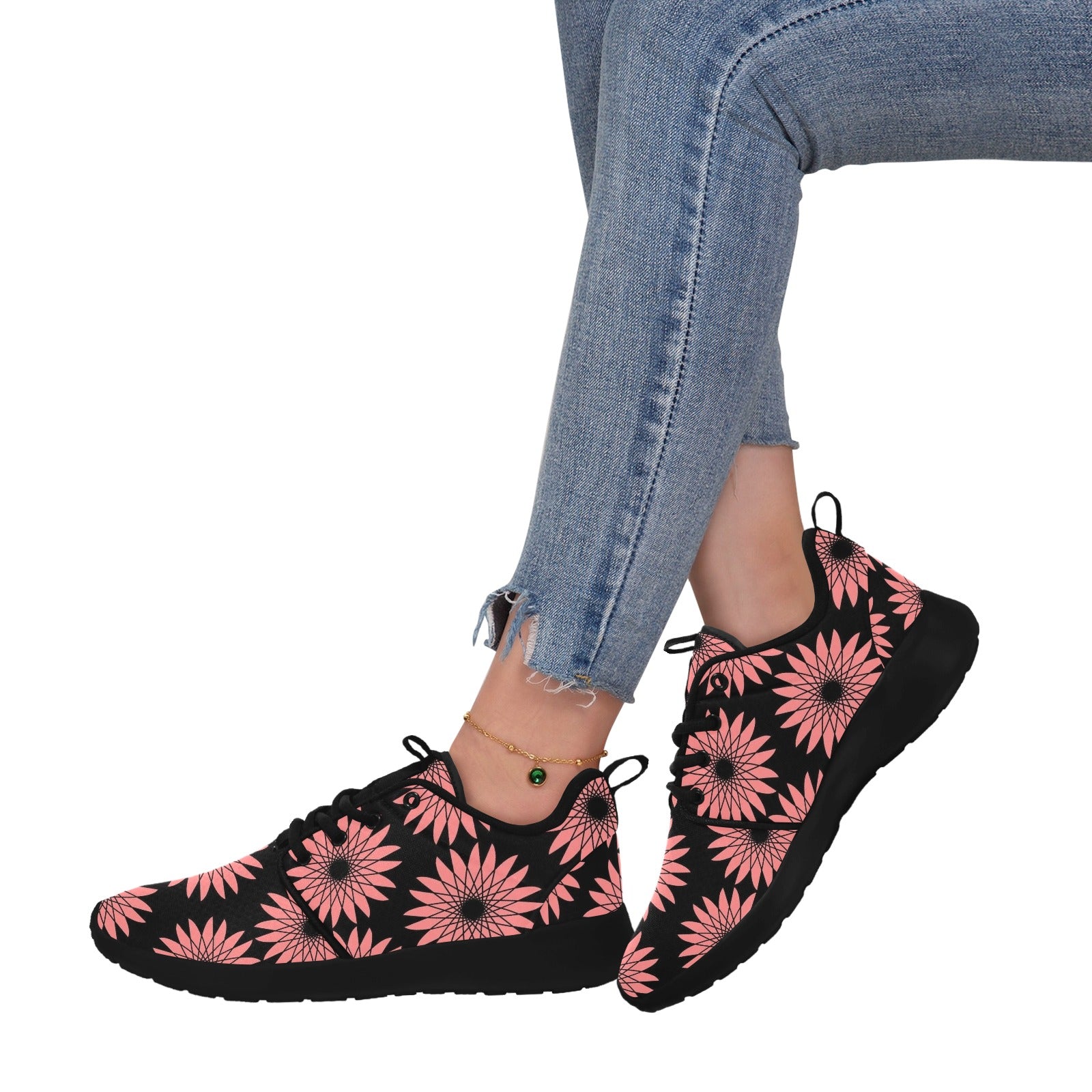 Womens Red Flower Pull Loop Sneakers