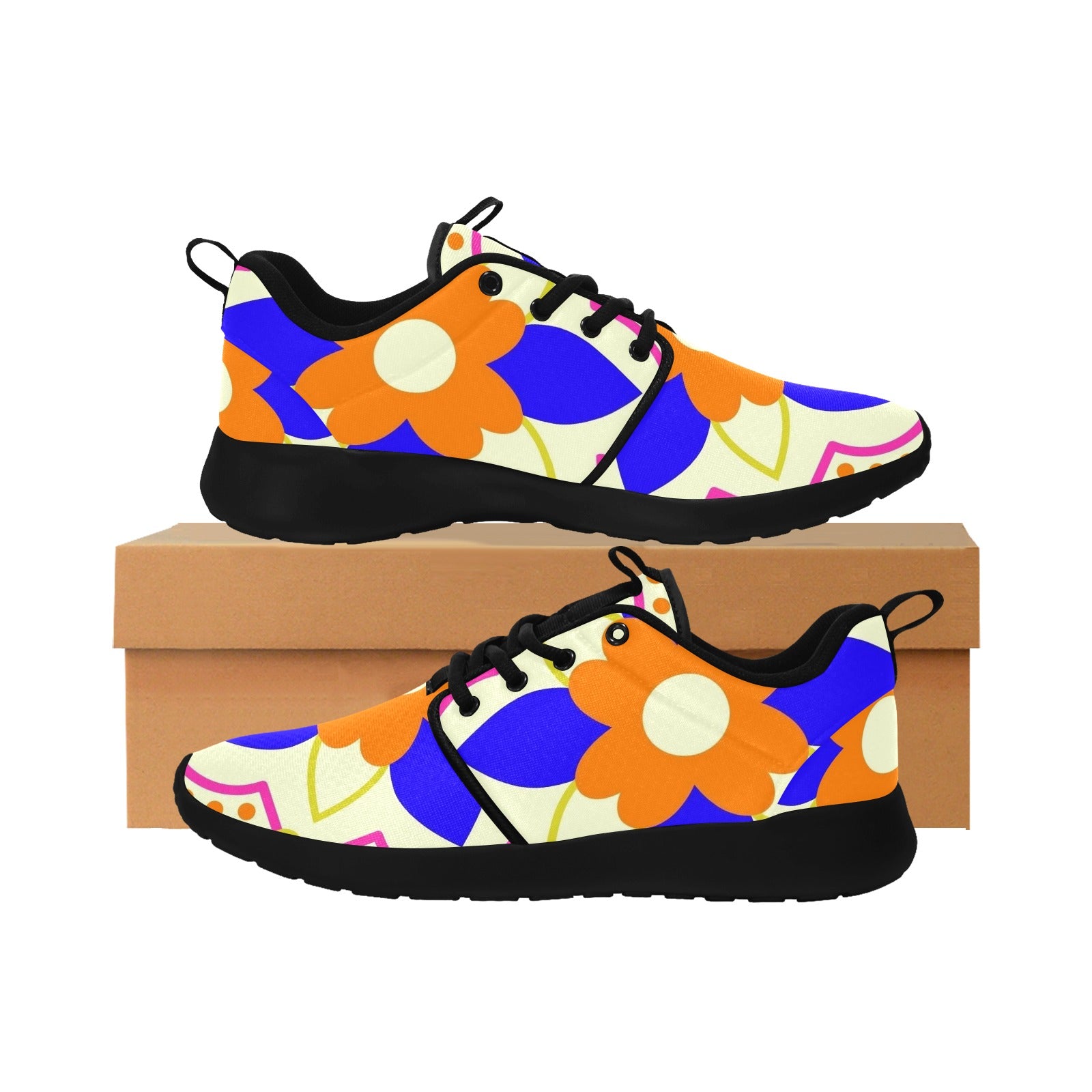 Womens Orange Flower Pull Loop Sneakers