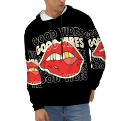 Vibe & Thrive Men's Hoodie – Good Vibes with Bold Lips Design